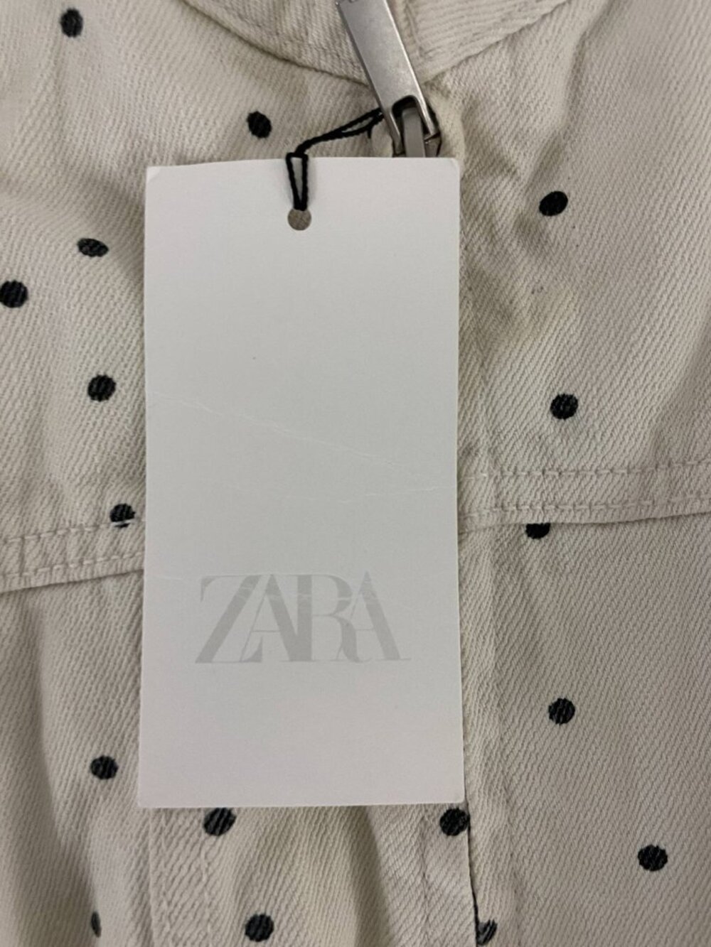 Zara Womens Denim Jacket XS Cream blue Polka Dot Long Sleeve NWT - Picture 5 of 14